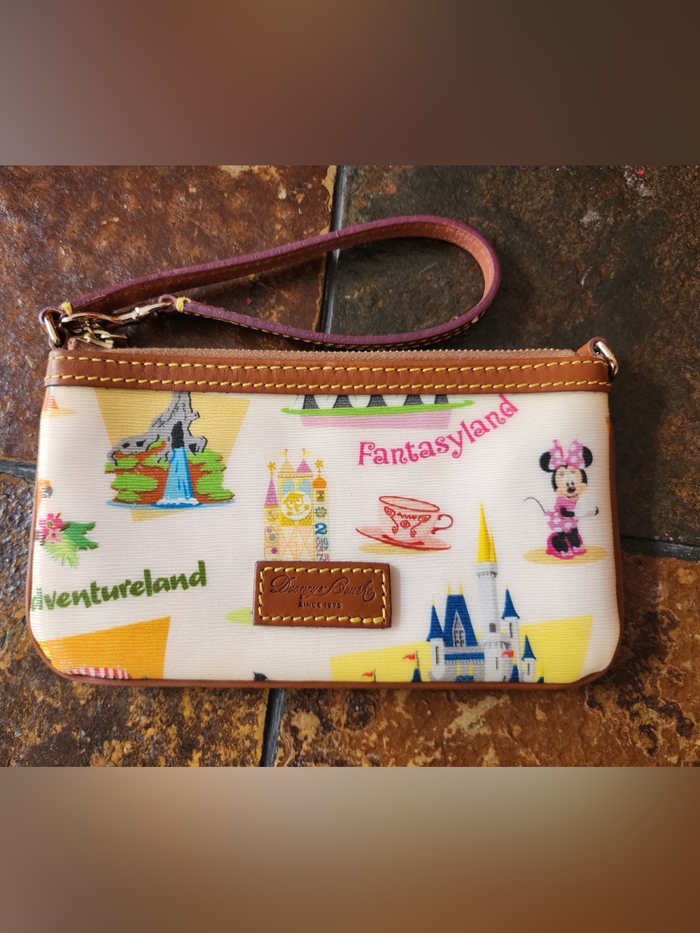 Retired! Disney Dooney & Bourke Retro Disneyland Theme Park Map Slim Wristlet